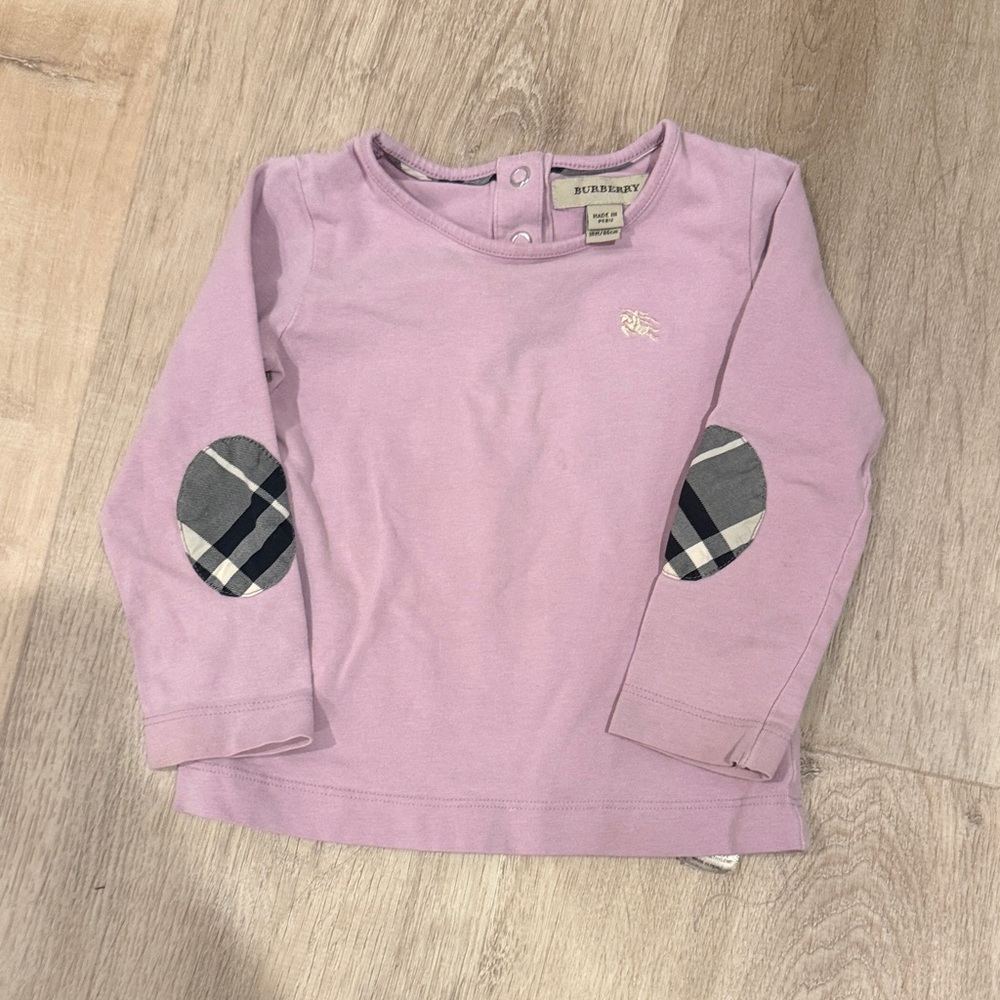 Burberry Kids Purple Long Sleeve Tee with Plaid Accents